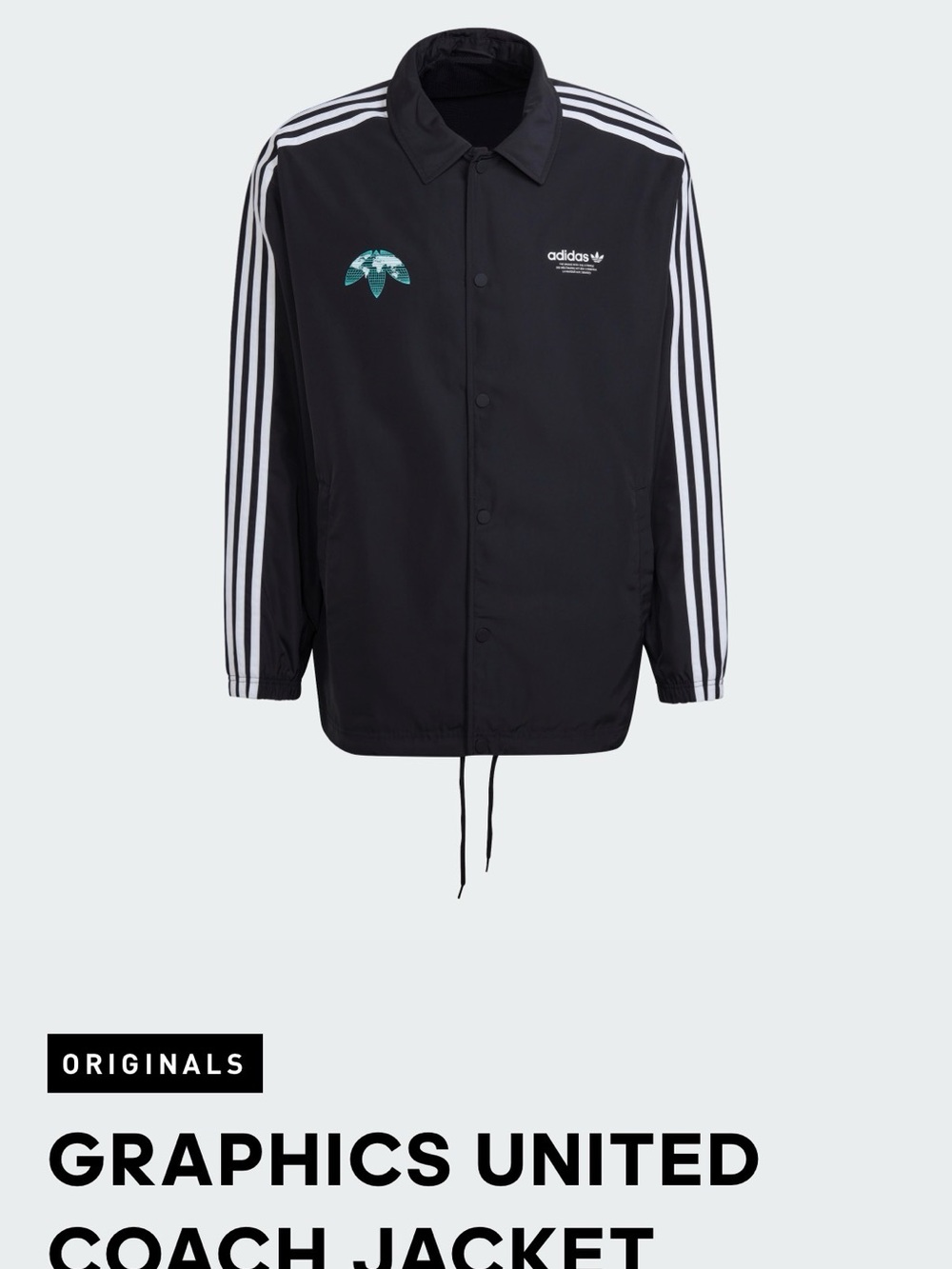 adidas Originals Black Windbreaker with White 3-Stripes - Picture 4 of 5